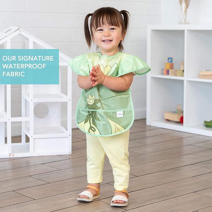 Bumkins Disney Ruffle Apron Bib and 3-pack Snack Bags, Waterproof Fabric, Tiana