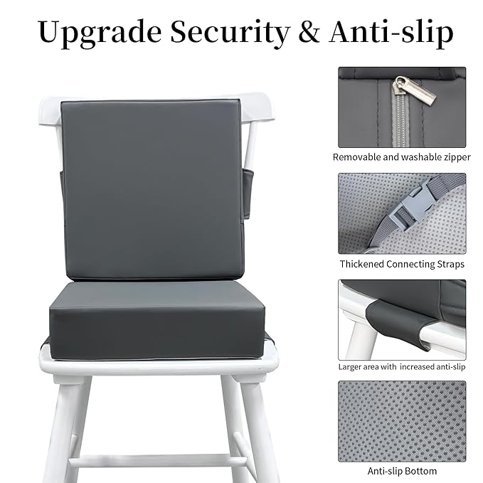 Eiury Booster Seat for Dining Table, PU Anti-Scratch Easy Cleaning Kids Toddler Booster Seat for Table, Portable Travel Increasing Cushion for Chair - Dark Grey