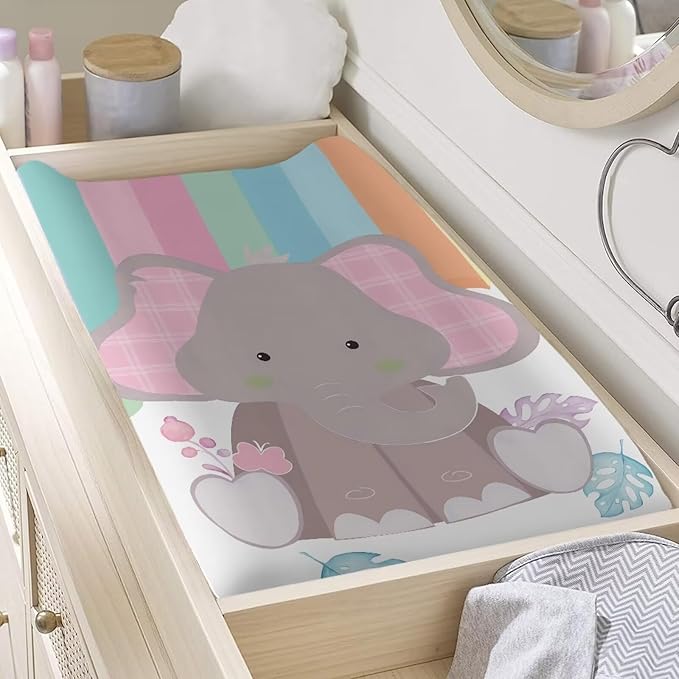 Elephant Baby Changing Pad Cover Comfy Cozy Diaper Changing Mat Cover Stretchy Breathable Changing Table Cover Stain Resistant Table Sheets