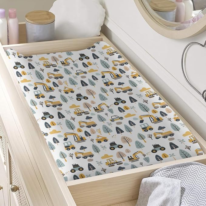 Cartoon Car Transportation Construction Truck Trees Baby Changing Pad Cover,Unisex Car Nursery Diaper Changing Table Pad Mat Sheet for Boys Girls-16x32