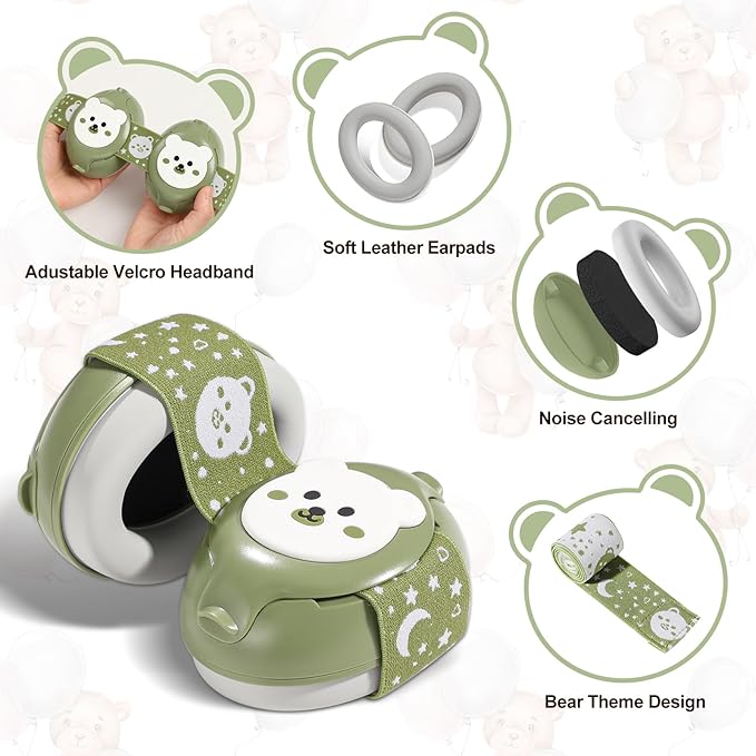 YomauiYee Baby Earmuffs-Infant Ear Protection for Babies 0-36 Months, 25dB NRR Baby Noise Cancelling Headphones with Little Bear Design,Baby Flight Essentials for Travel/Improves Sleep/Outdoor
