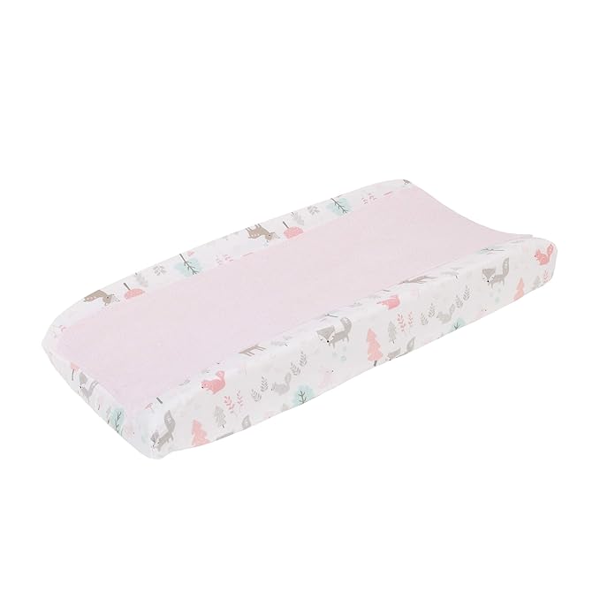 Sweet Forest Friends - Pink, Aqua, Grey and White Super Soft Changing Pad Cover