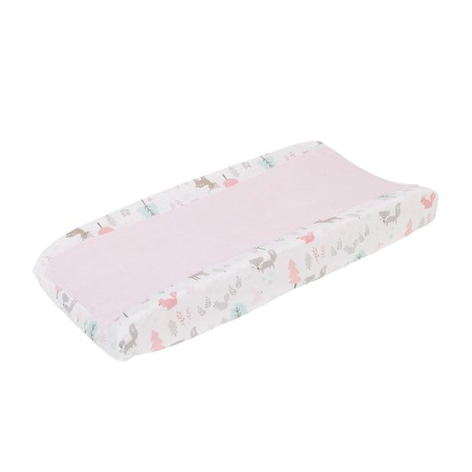 Sweet Forest Friends - Pink, Aqua, Grey and White Super Soft Changing Pad Cover