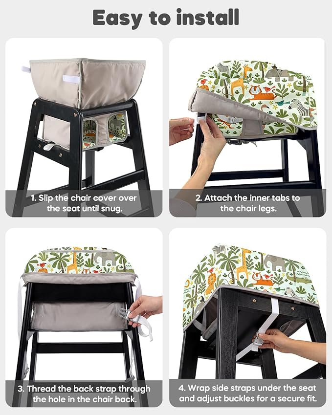 Mamatepe Baby High Chair Cover Restaurant with Strap Pads & 2-Point Harness - Machine Washable, Waterproof, Portable for Restaurant/Travel/Home - Fits Wooden High Chairs, Green Forest