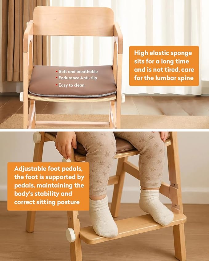 Wooden High Chair for Toddlers, Kids Restaurant High Chair Wood for Dining and Studying, Wooden High Chairs with Adjustable Seat, Backrest and Footrest, 300 Lb Capacity
