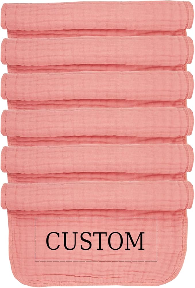 Personalized Muslin Burp Cloth with Embroidered Name For Baby Boy & Girl 6-Layer 100% Cotton Burping Cloths for Babies, Soft & Plush Newborn Spit Up Rags, Infant Towels for Milk Spit Up (Bold Blush)