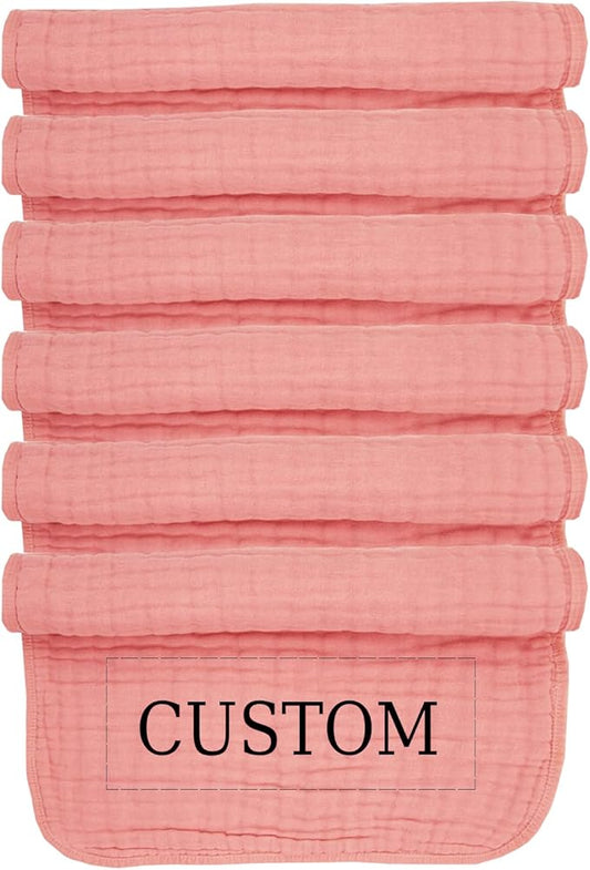 Personalized Muslin Burp Cloth with Embroidered Name For Baby Boy & Girl 6-Layer 100% Cotton Burping Cloths for Babies, Soft & Plush Newborn Spit Up Rags, Infant Towels for Milk Spit Up (Bold Blush)