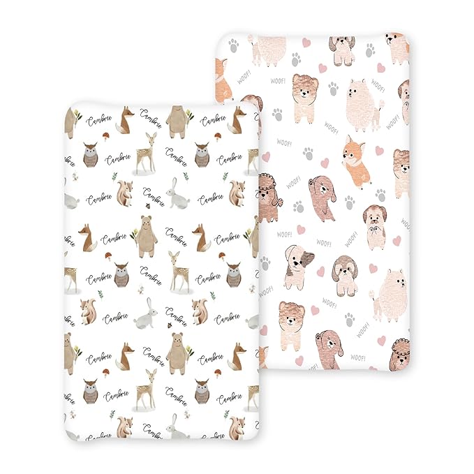 Personalized Baby Changing Pad Cover - 2 Piece Cute Print Baby Pee Pad Cover Nursery Bedding with Name Portable Diaper Changing Pad Gifts for Infant