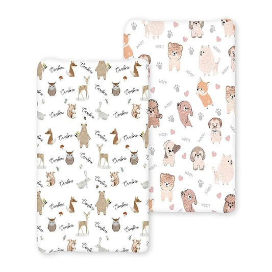 Personalized Baby Changing Pad Cover - 2 Piece Cute Print Baby Pee Pad Cover Nursery Bedding with Name Portable Diaper Changing Pad Gifts for Infant