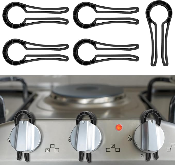 Stove Knob Safety Locks – Gas Stove Oven Knob Safety Covers –Child and Pets Proofing Locks (5 Pack) Black
