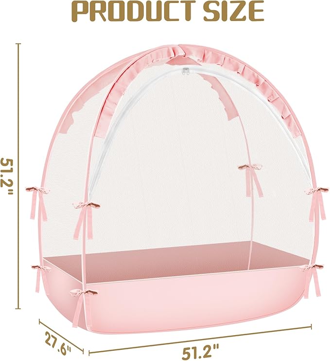 Crib Tent to Keep Baby from Climbing Out - Mesh Pop Up Climbing Prevention With Two-Way Self-Locking Metal Zipper (Pink, Lager)
