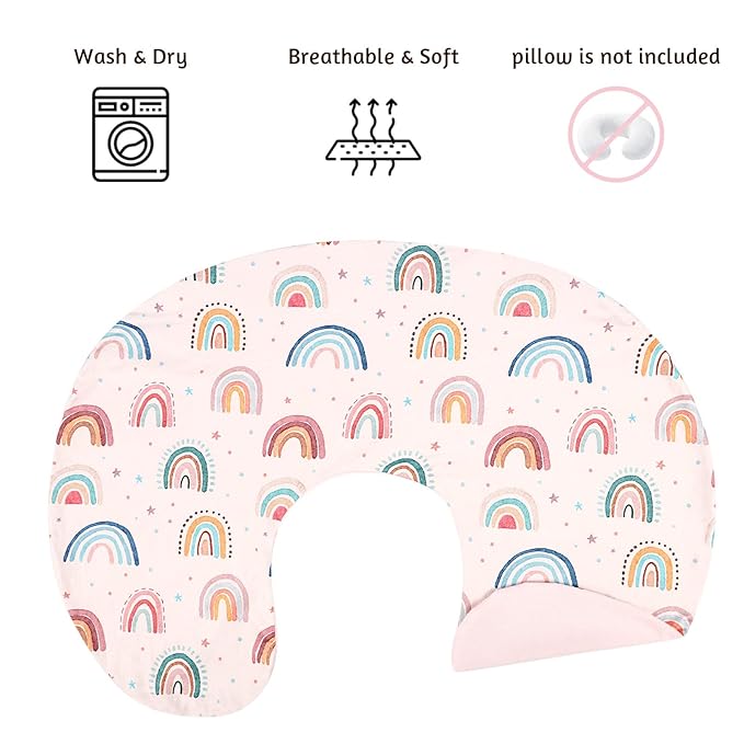 Nursing Pillow Cover 1 Pack, Removable Nursing Pillow Cover for Breastfeeding Pillows, Super Soft Comfortable Slipcover for Boy and Girls, Pink & Rainbow
