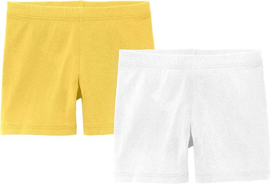 City Threads 2-Pack Baby Shorts for Boy or Girl Simple Soft Diaper Covers Shorts Soft Cotton Play Summer Spring SPD Sensory Friendly Sensitive, Yellow/White, 18/24m