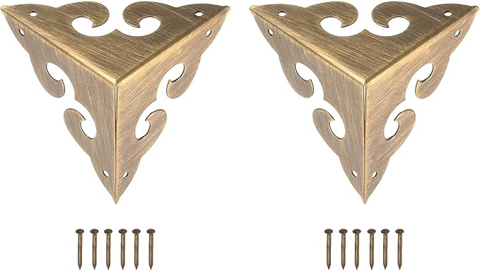 uxcell 2 Pcs Brass Edge Guard, 45mm Decorative Box Corner Cover, Corner Protector, Vintage Stair Dust Corners with Screws, Bronze