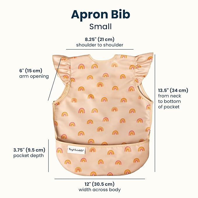 Tiny Twinkle Mess Proof Baby Bibs | 2 Pack Waterproof Toddler Bib for Eating | Baby Apron for Feeding, Machine Washable, Perfect Shower Gift (Boho Rainbow,Petite Safari, 6–24M)