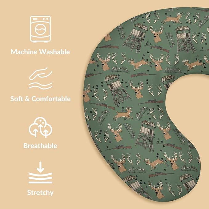 Deer Hunting Nursing Pillow Covers Hunter Tree Stand Removable Breastfeeding Slipcover Wild Animals Hunter Nursing Pillow Case for Newborn Boys Girls