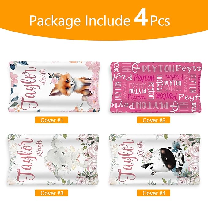 Custom Changing Pad Cover Set - Jersey Knit Comfy CozyUltra Soft Unisex Diaper Changing Table Covers with Personalized Name for Baby Boys Girls - Waterproof Ultra Soft 4 Pcs Set Style17