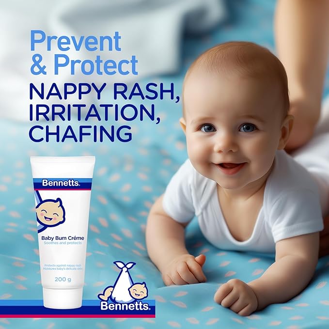 Bennetts Baby Bum Cream 200ml – Water-Repellent Diaper Barrier Cream for Newborns – Protects Against Nappy Rash & Redness