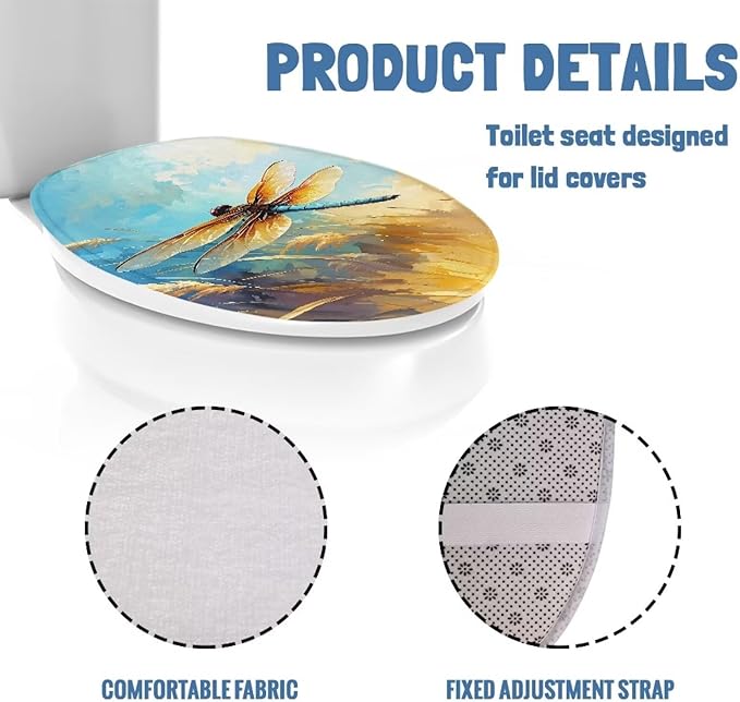 Dragonfly Print Toilet Lid Covers Flannel Fabric Toilet Seat Covers for Bathroom Soft, Dustproof Seat Covers Pad Keep Clean Tidy Fits Most Toilet Cover Seat