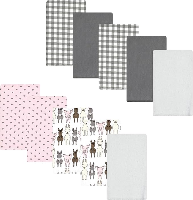 Luvable Friends Hudson Baby Flannel Burp Cloths 10pk, Barn Pals Pink