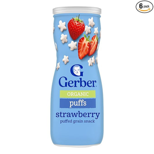 Gerber Stage 3 Baby Snacks, Organic Strawberry Puffs, Grain Snack, Baby Led Feeding