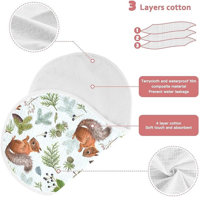 vvfelixl Baby Burp Cloths Forest Squirrels Baby Newborn Cotton Burping Cloths Set Baby Washcloths 4 Pack Blue