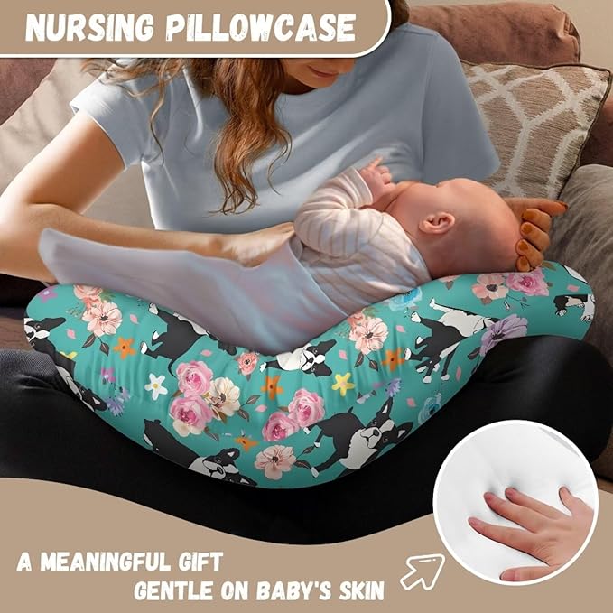 Floral Corgi Dog Nursing Pillow Cover for U-Shaped Feeding Pillow Cowhide Breastfeeding Pillow Slipcover Hidden Zipper Design Soft and Skin-Friendly