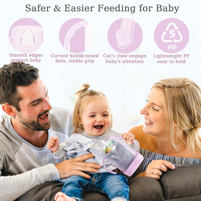 MOMUSE Dual-Lid Squeeze Pouch Holder for Food Pouches & Drink Boxes, Baby Pouch Holder with Larger Capacity, Versatile Design for Self-Feeding, Anti-Squeeze Pouch Holder No Spill No Mess, Pink