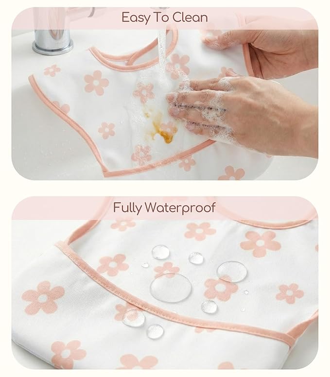 3-Pack Waterproof Baby Bibs for Eating - Mess Proof Lightweight Toddler Feeding Bibs with Large Food Catcher, Food-Grade Baby Eating Essentials, Easy to Put On & Clean(Country Floral)