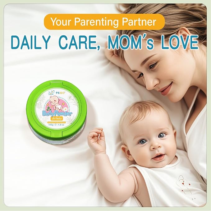 PEGO Cornstarch Baby Powder,with Zinc Oxide,Aloe Vera & Vitamin E,Talc-Free Baby Body Powder,Soothing Skin Care,Hypoallergenic for Delicate Skin & Diaper Rash,Baby Essentials 4.9oz