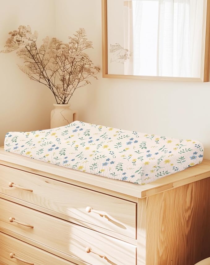 Changing Pad Cover for Baby Girls Boys, Muslin Changing Table Pad Covers with Boho Style, Neutral Color Soft and Breathable (Spring Garden)