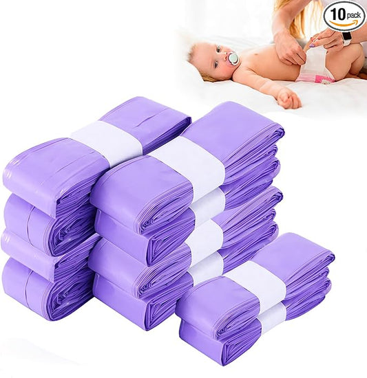 10 Pack Nappy Bin Refills, Scented Nappy Bags Diaper Pail Refill Bags Compatible With Genie/Angelcare/Tommee Tippee/Twist and Click And Spross Refill Cassettes (Purple)