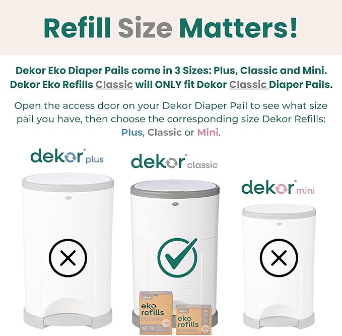 Diaper Dekor CLASSIC Diaper Pail Refills | 4 Count Unscented | Exclusive End-of-Liner Marking | Thick Quick & Easy to Replace | Most Economical Refill System | for Original and Eko Style Pails