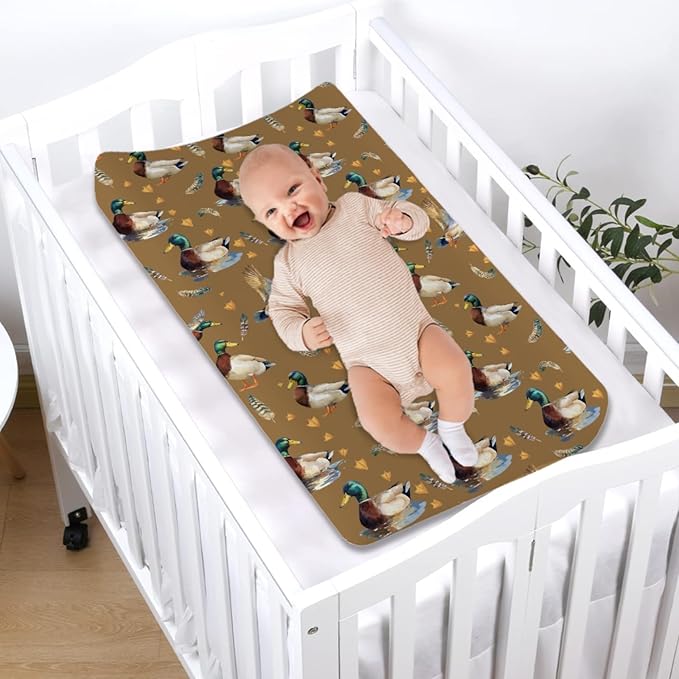Vintage Duck Hunting Baby Changing Pad Cover for Boy Girl 32''x16'' Mallard Ducks Feathers Fitted Diaper Changing Table Sheets Wild Bird Animal Comfort Soft Breathable Baby Changing Table Mats