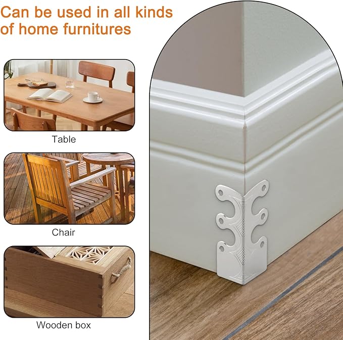 6Pcs Skiffers Baseboard Corner Protectors, Rustic Vintage Metal Corner Guard, Decorative Baseboard Shield, Brass Skirting Board Protection, Antique Bronze Furniture Edge Protector (Silver)