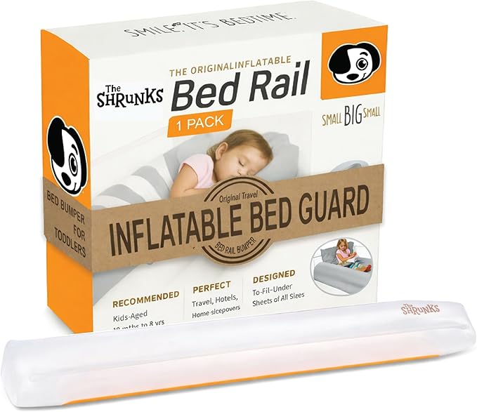 Shrunks Inflatable Bed Rail for Toddlers, Kids, Adults, and Elderly | Portable Bed Bumper for Toddler Travel or Home | Blow Up Bed Guard Rail for Twin, Full, Queen, King Size Beds (1 Pack)