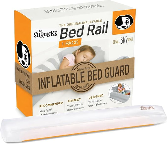 Shrunks Inflatable Bed Rail for Toddlers, Kids, Adults, and Elderly | Portable Bed Bumper for Toddler Travel or Home | Blow Up Bed Guard Rail for Twin, Full, Queen, King Size Beds (1 Pack)
