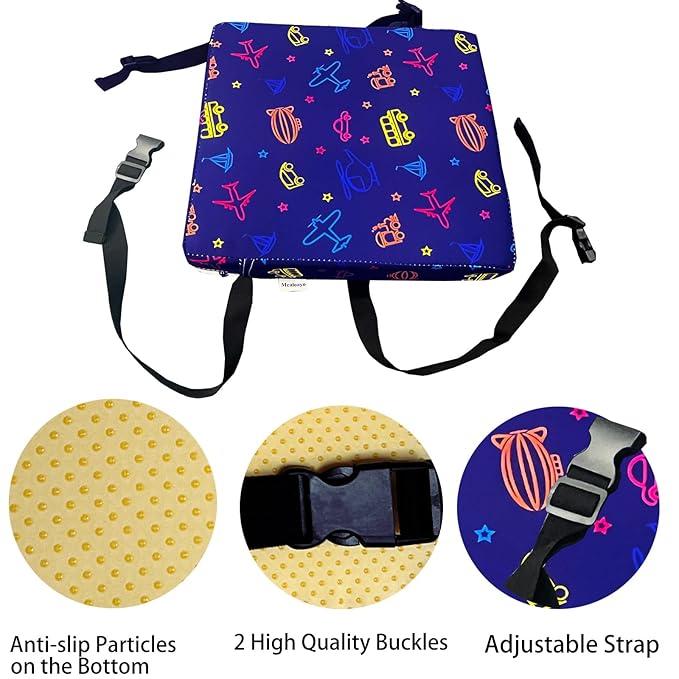 Toddler Booster Seats for Kitchen Chair with Double Safer Straps Non-Slip Bottom for Kids, Portable Travel High Density Sponge Detachable Cushion for Boys Girls (Airplane)