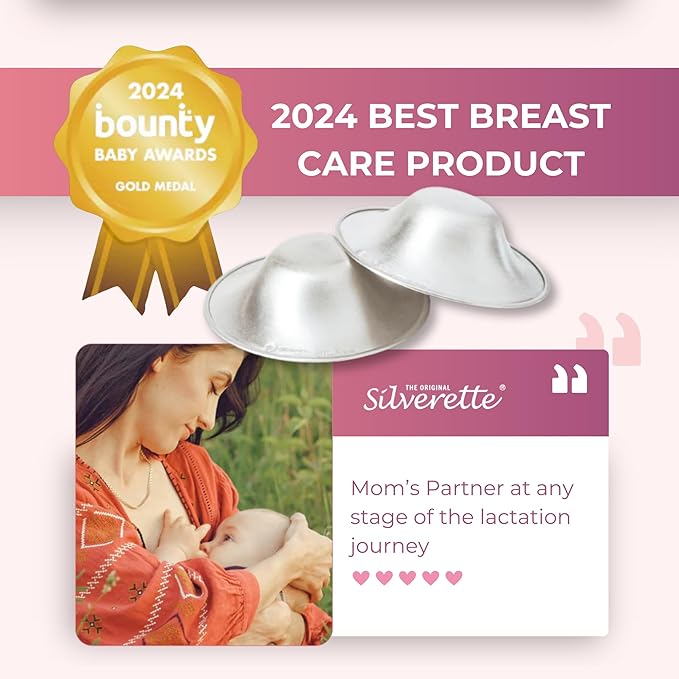 Silverette® The Original Silver Nursing Cups, Nipple Covers for Breastfeeding Essentials, Pure 925 Silver Nipple Shields