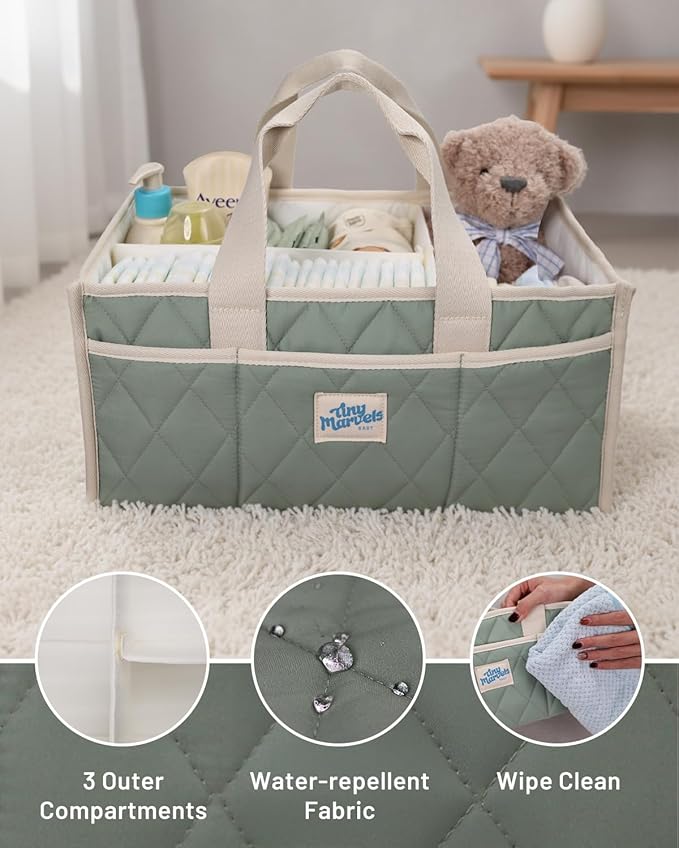 Tiny Marvels Diaper Caddy Organizer for New Parents, Baby Diaper Caddy with Water-Resistant Fabric, Structured Diaper Caddy Basket for Nursery, Car & Travel