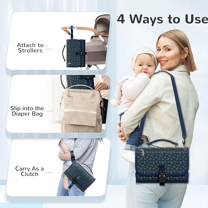 Portable Changing Pad with Shoulder Strap - Detachable Travel Changing Pad with Head Pillow, Lightweight & Waterproof Portable Diaper Changing Pad for Baby Shower Gifts
