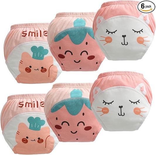 Potty Training Underwear for Girls 18M 2T, Soft Cotton Reusable Potty Training Pants for Toddlers 6 Pack,Toilet Training Pants for Girl