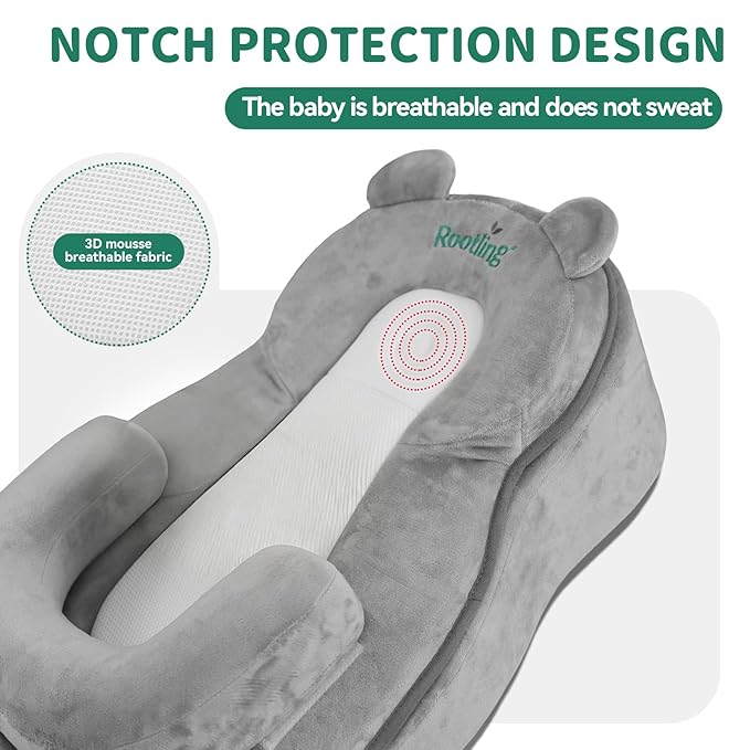 Rootling Baby Feeding Pillow, Anti Overflow Feeding Pillow for Reducing Spit-Up, Safety Nursing Pillow, Baby Lounger Reflux Wedge Breastfeeding, Removable top and Bottom
