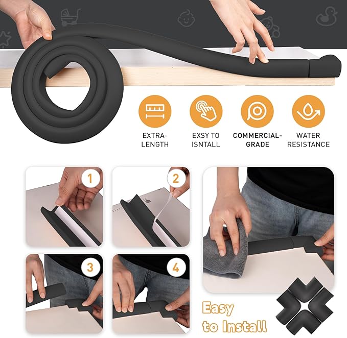 Thick Corner Edge Protector for Baby Proofing, 6.56Ft Furniture Edge Bumper with 10 L-Shaped & Soft Foam Corner Guards,Adhesive Baby proofing Bumper for Table, Small Toddler Bed (Black)