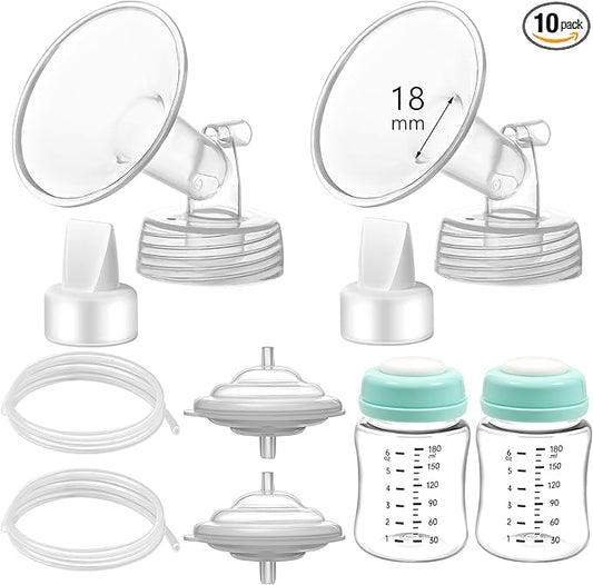Pump Parts Compatible with Spectra S1/S2/9 Plus, Not Original Accessories, Full Set Replacements Include 18mm Flanges, Duckbill Valves, Backflow Protectors, Tubings and Bottles