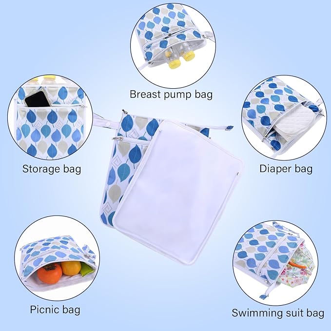 Breast Pump Bag Wet/Dry Bag with Preparation Place Mat, Waterproof Pump Parts Storage Bag for Moms Pumping at Work or Outdoors(Dancing leaves)