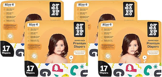 Hello Bello Premium Baby Diapers Size 6 I 17 Count of Disposable, Extra-Absorbent, Hypoallergenic Baby Diapers with Snug and Comfort Fit I Alphabet Soup (Pack of 4)