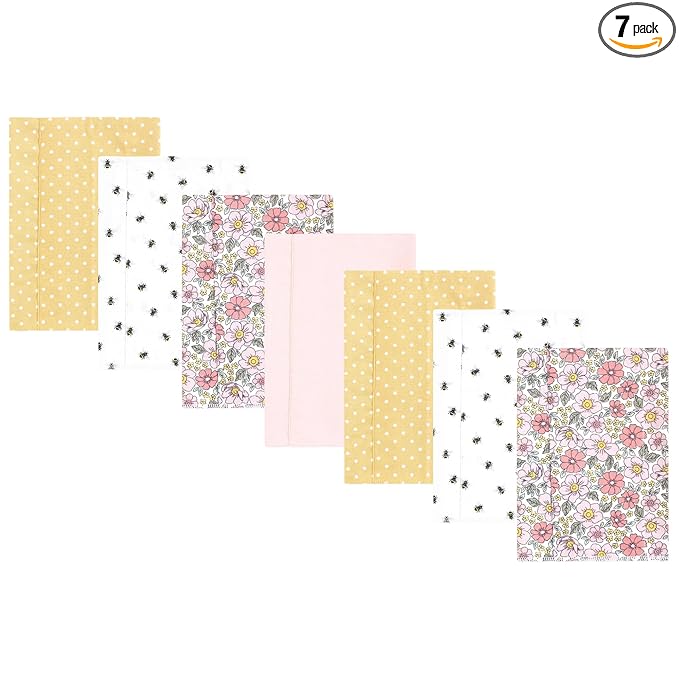 Hudson Baby Unisex Baby Flannel Burp Cloth 7pk, Pink Yellow Pretty Floral, One Size