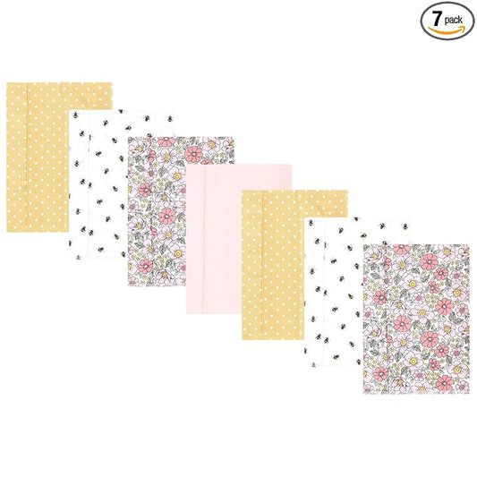 Hudson Baby Unisex Baby Flannel Burp Cloth 7pk, Pink Yellow Pretty Floral, One Size