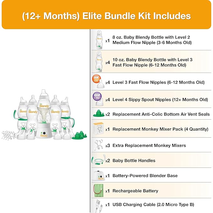 Baby Bottles - Best Infant to Toddler Milk Feeding Containers with Anti-Colic | Air Vent System - with Blender Mixer for Babies Newborns Infants Toddlers | (12+ Months) Elite Bundle